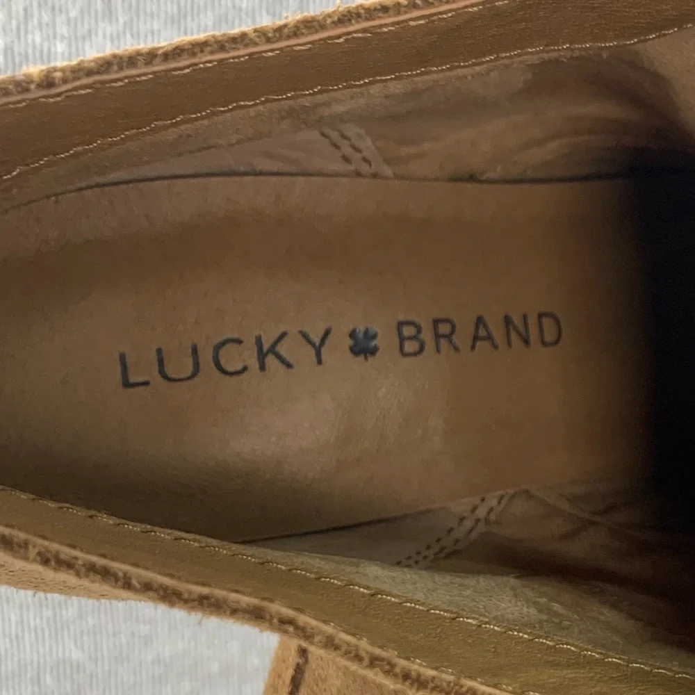 Lucky Brand Yamene Suede Wedge Ankle‎ Booties Heeled Lace-up Boot Khaki Size 6 M